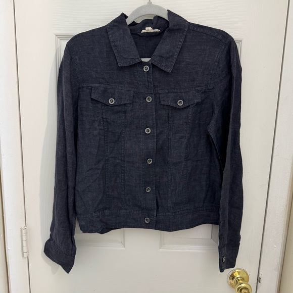 Eileen Fisher System 100% Organic Linen Denim Look Jacket Size Medium Blue - Picture 1 of 5